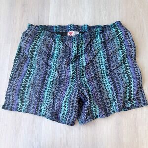 TYR Mens Vintage Swim Trunks Large Purple Teal Abstract 90s Mesh Lined Shorts
